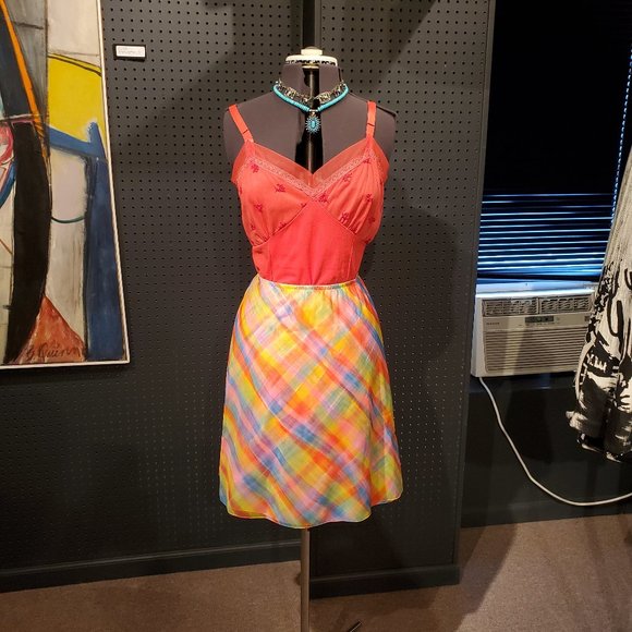 VINTAGE 1960s NEON PLAID SLIP SKIRT (DOUBLE LINED) - Picture 2 of 8